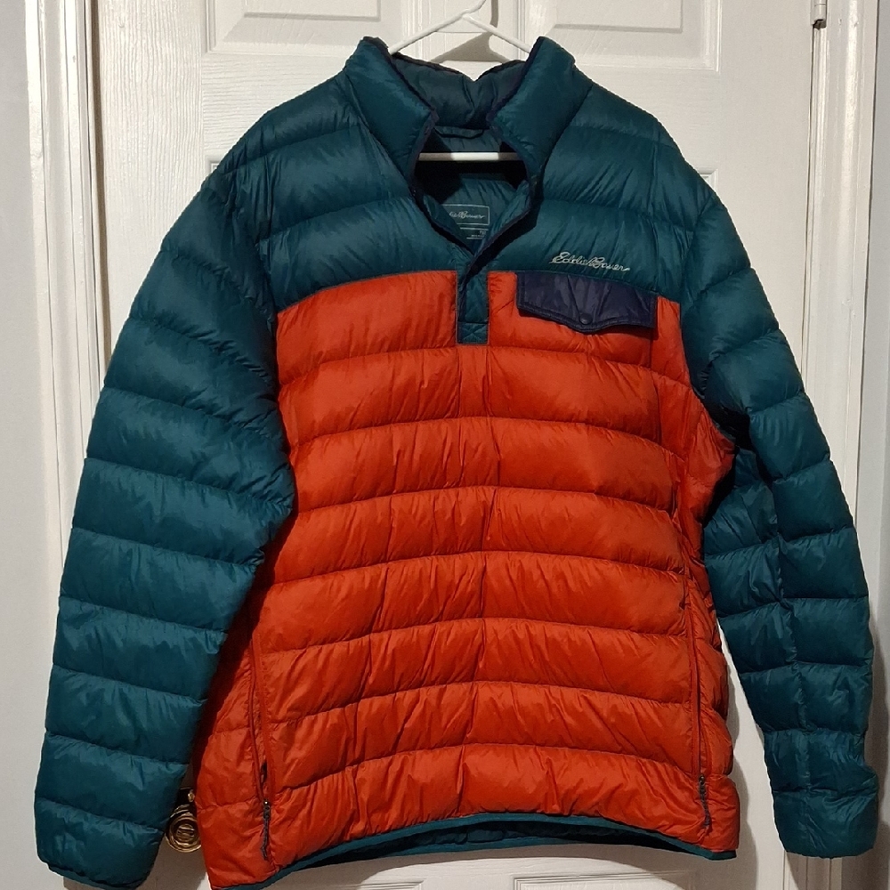 Eddie Bauer 650 Green and Orange Puffer Jacket Lightweight Insulated - Picture 1 of 7